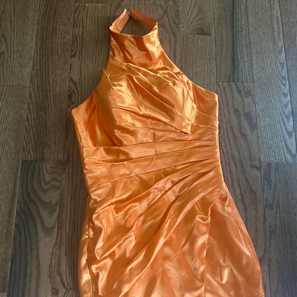 Sheath/Column Halter Charmeuse Bridesmaid Dresses With High Split - Picture 3 of 13